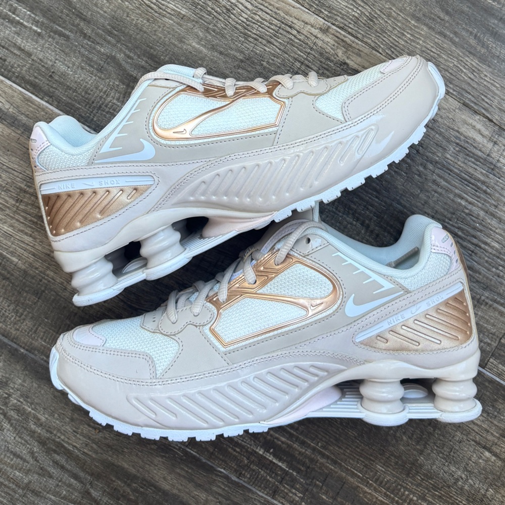 Nike Women’s Shox Running Sneakers - White with Rose Gold Accents